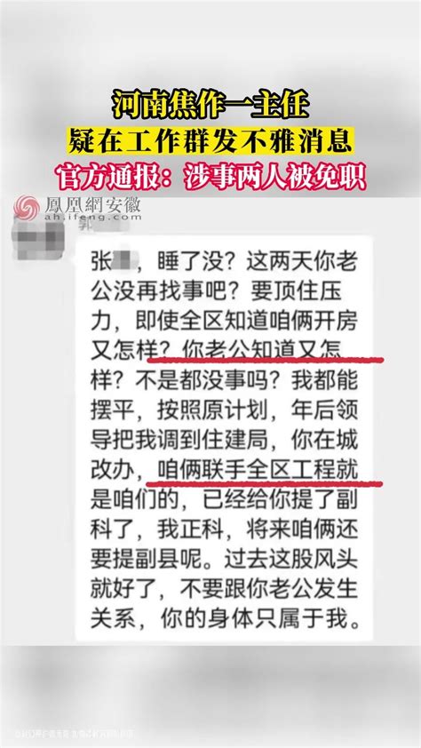 河南焦作一主任疑在工作群发不雅消息！官方通报来了_凤凰网视频_凤凰网