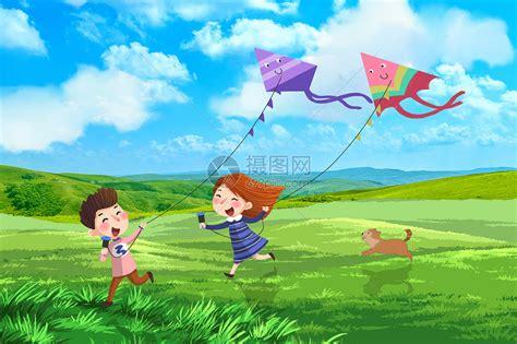 春天放风筝的孩子插画图片下载-正版图片401681031-摄图网
