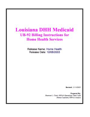 Fillable Online Louisiana DHH Medicaid UB-92 Billing Instructions for ...