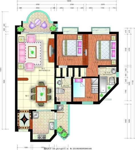 彩色家装平面户型图图片素材免费下载 - 觅知网