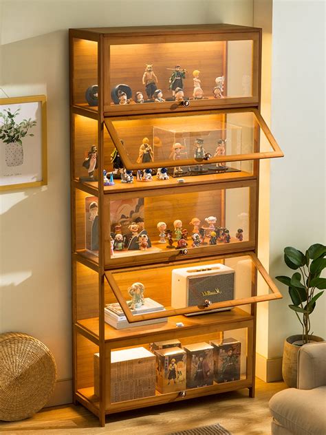 炎恩手办展示柜带灯玻璃柜透明陈列柜家用奖品模型展示架玩具柜子-阿里巴巴