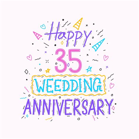 Happy 35th wedding anniversary hand lettering. 35 years anniversary celebration hand drawing ...