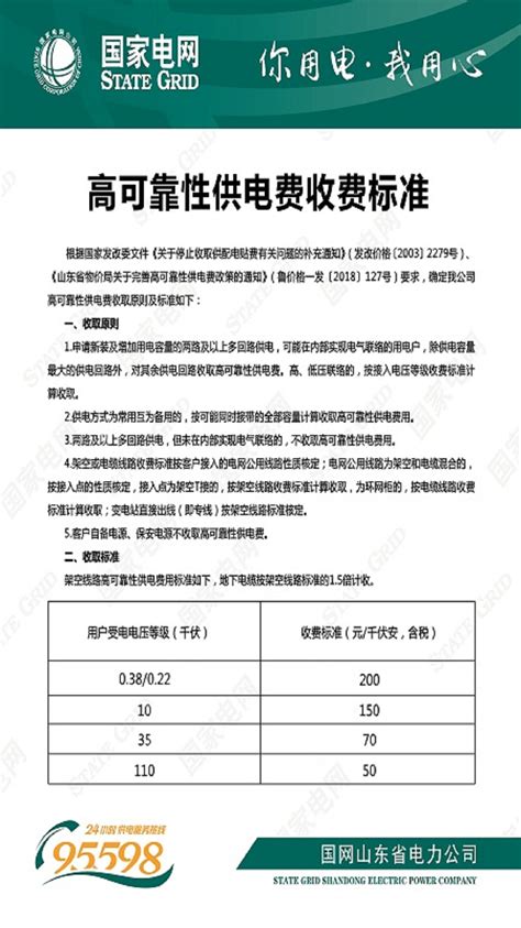 宁阳县人民政府 收费信息 高可靠性供电费收费标准