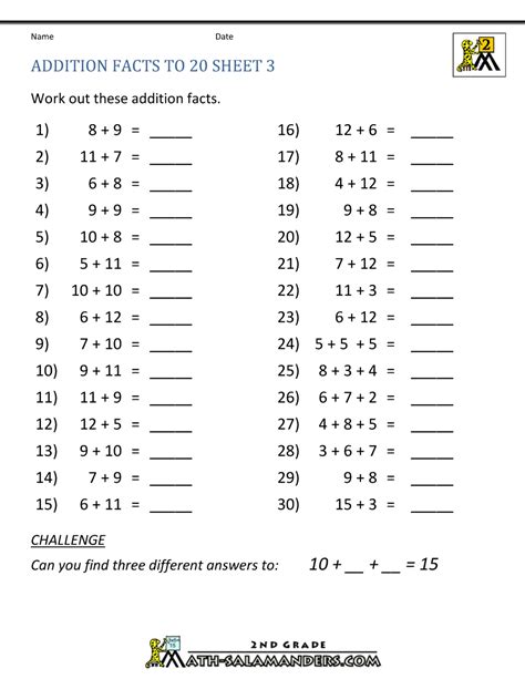 Math Addition Facts to 20