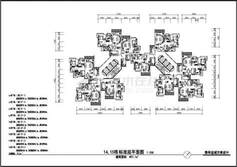 东营市某小区住宅72-103平九种面积户型设计CAD图纸（两梯10户）_住宅小区_土木在线