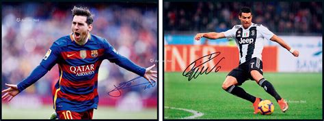 世界足球先生”克里斯蒂亚诺·罗纳尔多（Cristiano Ronaldo）、里奥·梅西（Lionel Messi）亲笔签名照片1组共2张，附 ...