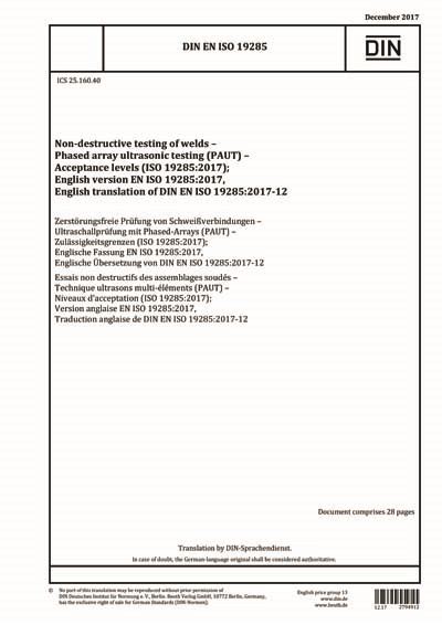 DIN EN ISO 19285:2017 - Non-destructive testing of welds - Phased array ...