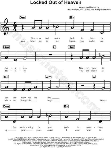 Bruno Mars: Locked Out Of Heaven - Easy Piano | Sheetmusicdirect.com