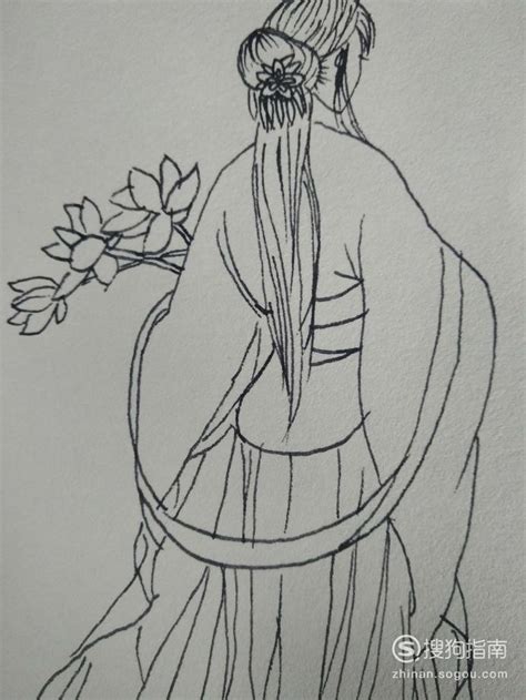 素描画女生古风背影头像