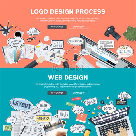 Logo 和网站设计开发的平面设计横幅设置素材图片免费下载-千库网