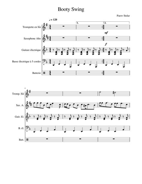 Booty Swing Sheet music for Saxophone alto, Trumpet in b-flat, Guitar ...