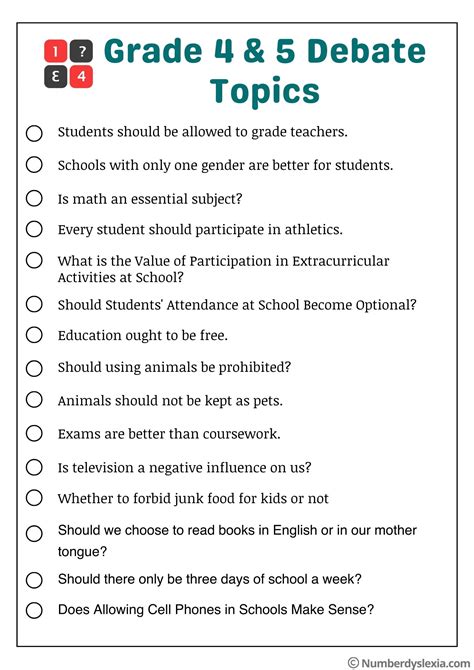 Easy Debate Topics For Grades 4 And 5 [PDF Included] - Number Dyslexia