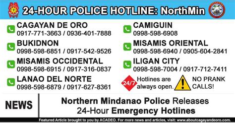Northern Mindanao Police Releases 24-Hour Emergency Hotlines (UPDATED)