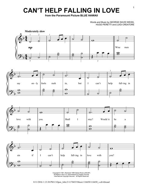 Can T Help Falling In Love Piano Sheet Music | Examples and Forms