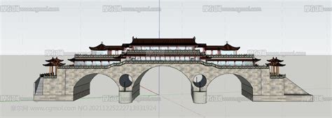 安顺廊桥SU模型_中式建筑模型下载-摩尔网CGMOL