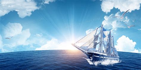 高端大气大海帆船扬帆起航展板宣传背景背景图片素材免费下载_熊猫办公