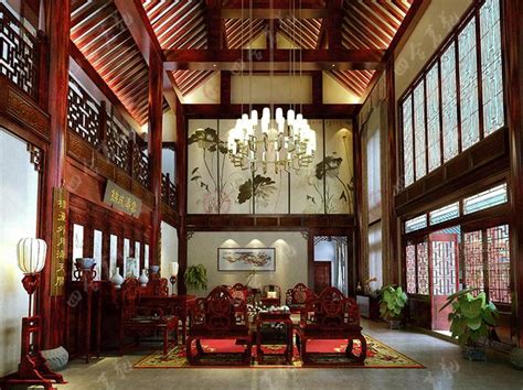 别墅中堂客厅中式风格装修设计实景图_紫云轩中式设计图库
