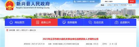 2023年广东省云浮市新兴县机关事业单位选聘紧缺人才调剂10人公告
