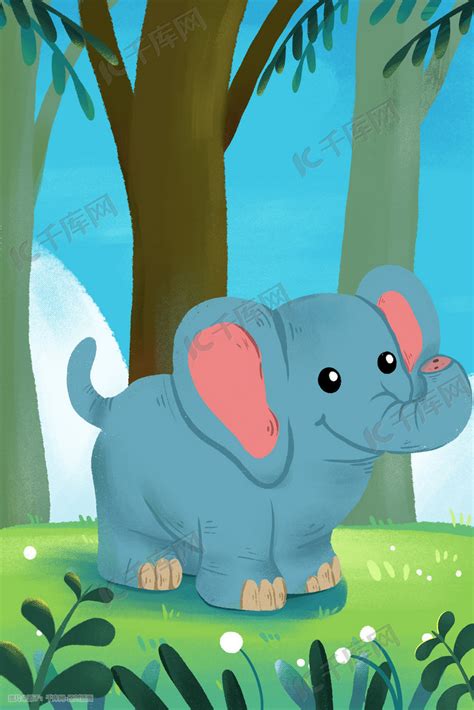 世界大象日在森林中生活的可爱小象插画图片-千库网