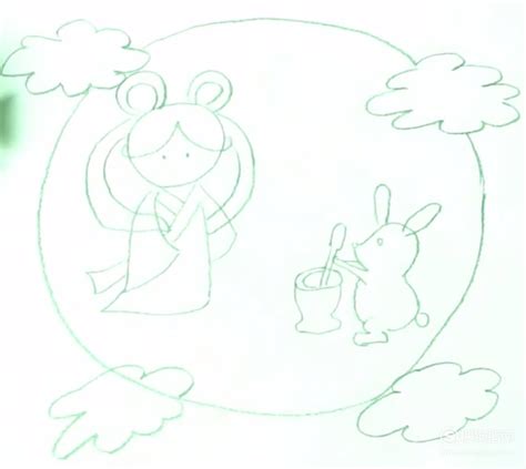 画嫦娥仙子和玉兔在月亮上