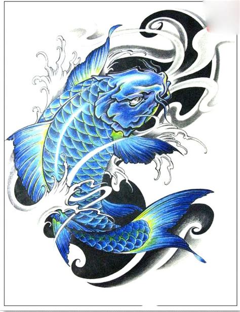 纹身鲤鱼图案手稿,遮盖纹身万能用图