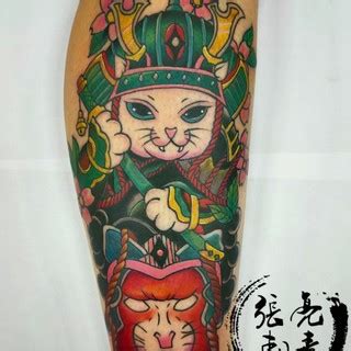 日本风格猫纹身手稿,招财猫纹身手稿参考