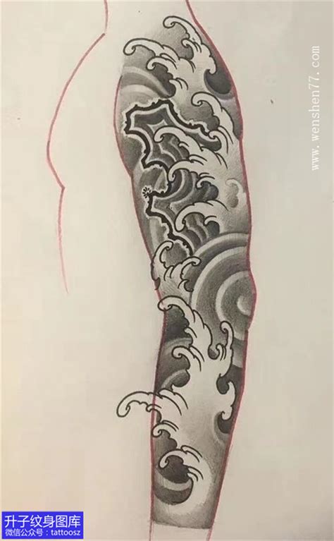 鲤鱼浪花手臂纹身手稿,新老传统鲤鱼纹身手稿