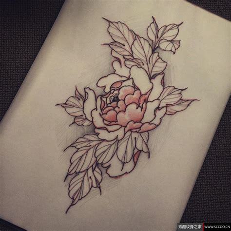牡丹线条纹身手稿,传统花卉纹身手稿参考