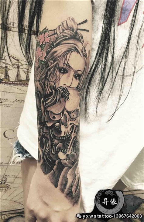 日本艺妓妆图片纹身,女士日本艺妓纹身素材图案