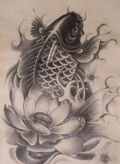 半臂莲花鲤鱼纹身手稿,鲤鱼纹身手稿大图