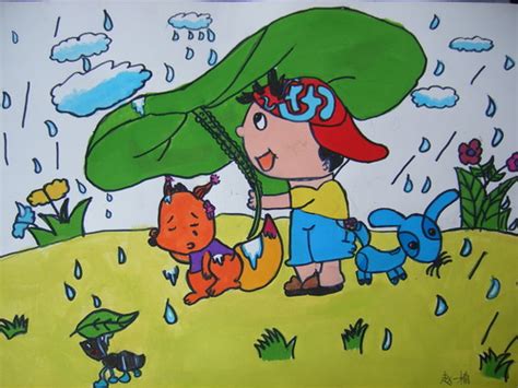 儿童画《下雨了》,小学四年级下雨了创作画怎么画