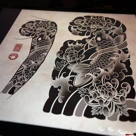 日式鲤鱼纹身手稿,鲤鱼纹身图案设计
